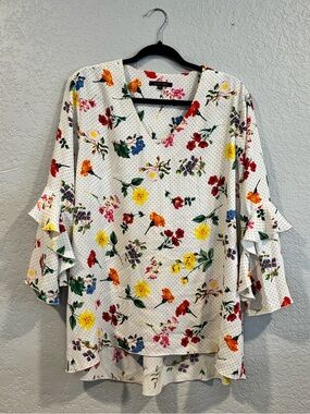 Floral V-Neck Ruffle Sleeve Blouse